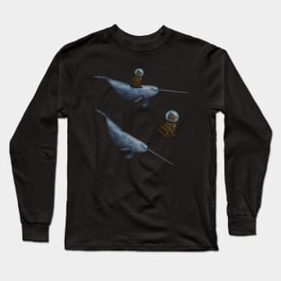 Cat Riding Narwhal Sticker Pack Long Sleeve T-Shirt